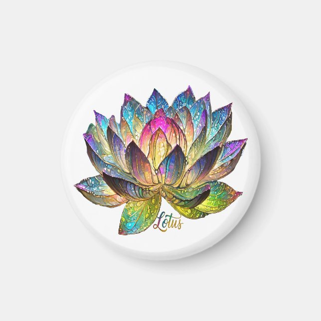 Stained Glass Colorful Lotus Flower on White  Magnet (Framsidan)