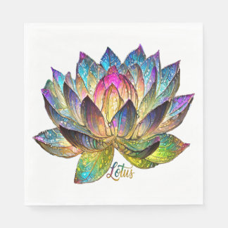 Stained Glass Colorful Lotus Flower on White Pappersservett