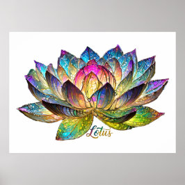 Stained Glass Colorful Lotus Flower on White Poster