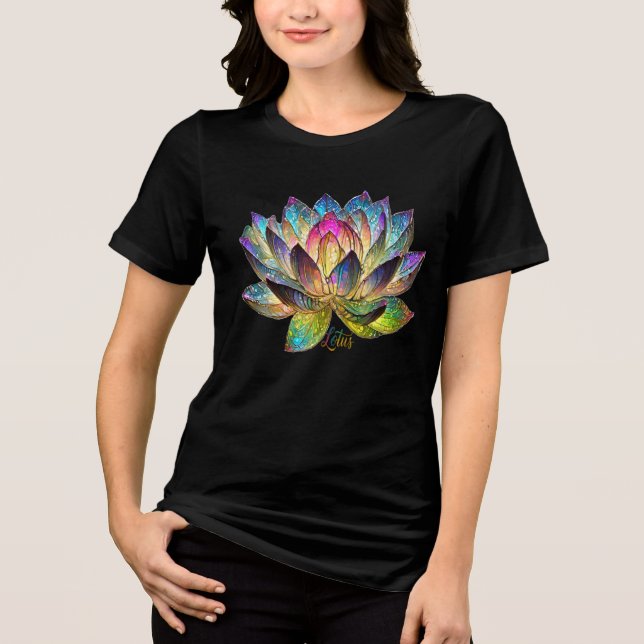 Stained Glass Colorful Lotus Flower T Shirt (Framsida)