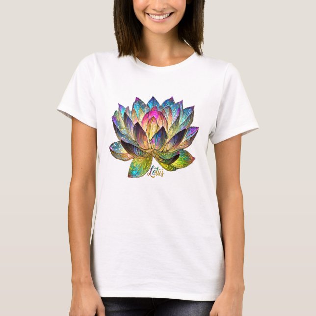 Stained Glass Colorful Lotus Flower T Shirt (Framsida)