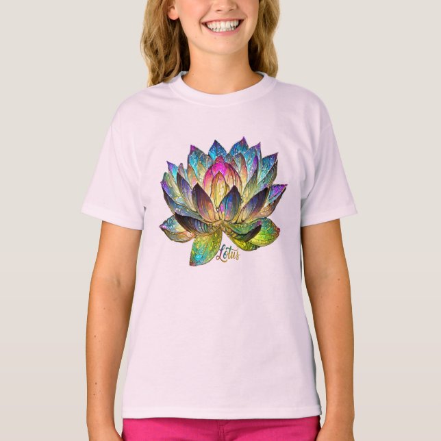 Stained Glass Colorful Lotus Flower  T Shirt (Framsida)