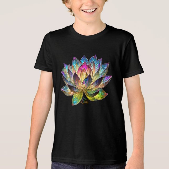Stained Glass Colorful Lotus Flower T Shirt (Framsida)