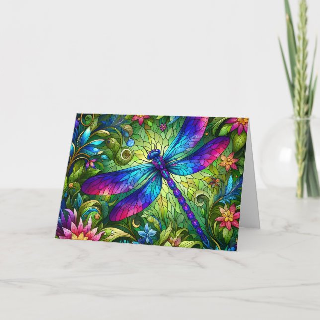 Stained Glass Dragonfly Birthday Card Helgkort (Framsida)