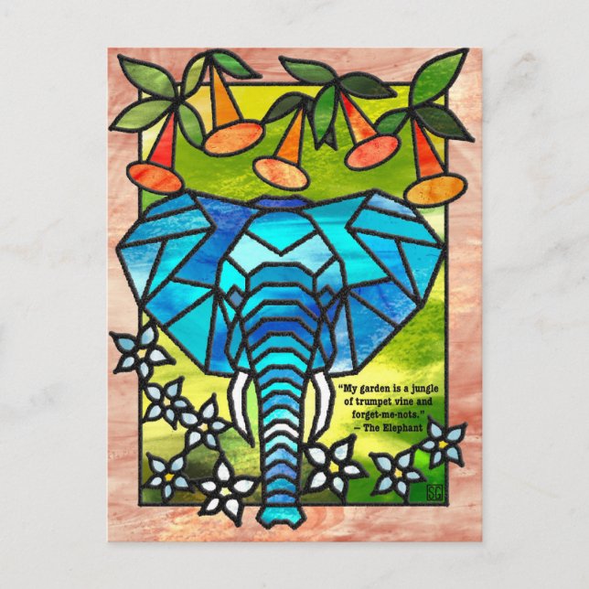 Stained Glass Elephant Postcards Helg Vykort (Framsida)