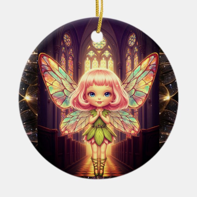 Stained glass, fairies, cathedrals, prayer julgransprydnad keramik (Framsidan)