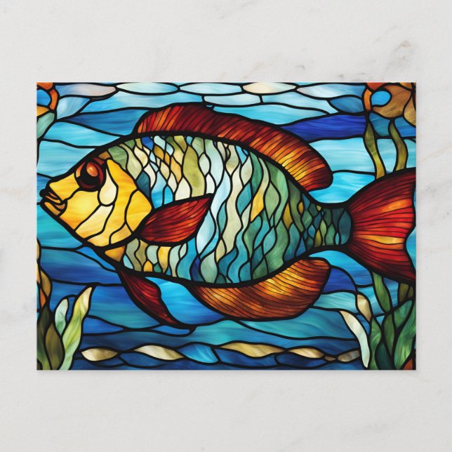 Stained Glass Fish Swimming in the Ocean Vykort (Framsida)