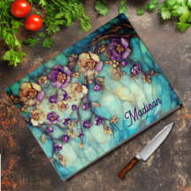 Stained glass floral blue purple