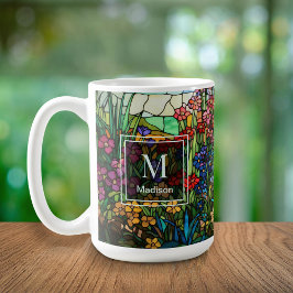 Stained Glass Floral Design Monogram Name Mug Kaffemugg