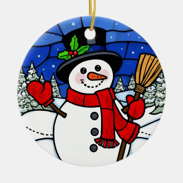 Stained Glass Happy Snowman Julgransprydnad Keramik (Framsidan)