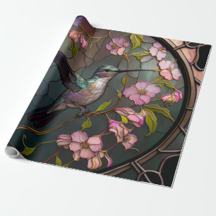 Stained Glass Hummingbird Pattern Spring Flowers Presentpapper