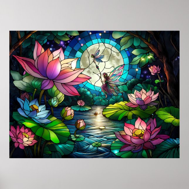 Stained Glass Little Fairy With Dragonfly Poster (Framsidan)