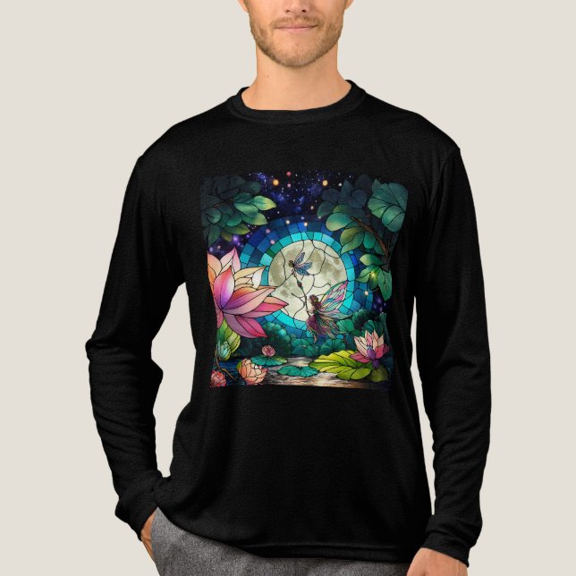 Stained Glass Little Fairy With Dragonfly T Shirt (Framsida)