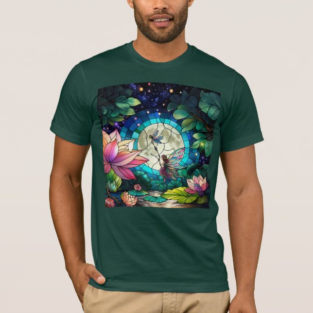 Stained Glass Little Fairy With Dragonfly T Shirt (Framsida)