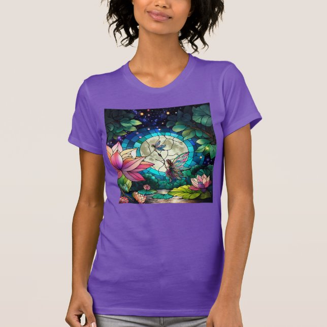 Stained Glass Little Fairy With Dragonfly T Shirt (Framsida)