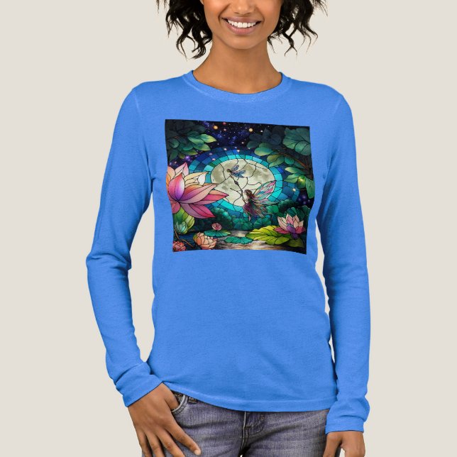 Stained Glass Little Fairy With Dragonfly T Shirt (Framsida)