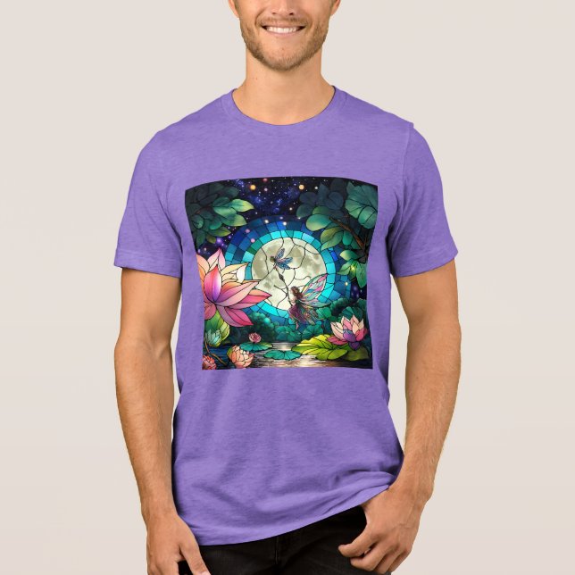 Stained Glass Little Fairy With Dragonfly T Shirt (Framsida)