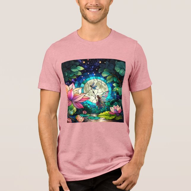 Stained Glass Little Fairy With Dragonfly T Shirt (Framsida)