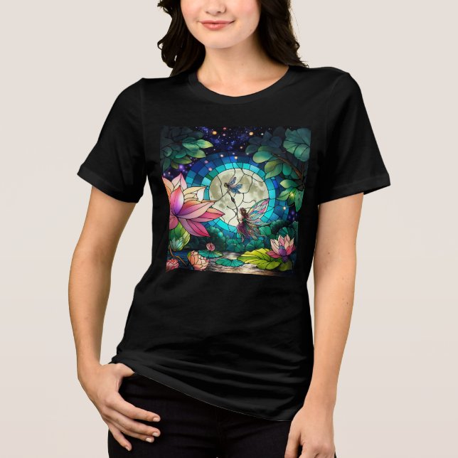 Stained Glass Little Fairy With Dragonfly T Shirt (Framsida)