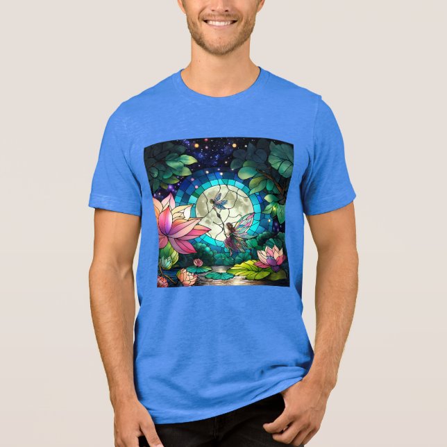 Stained Glass Little Fairy With Dragonfly T Shirt (Framsida)