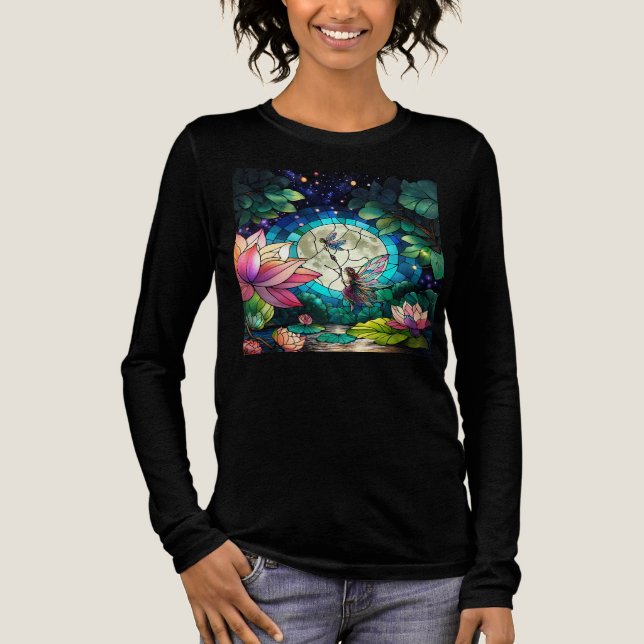 Stained Glass Little Fairy With Dragonfly T Shirt (Framsida)