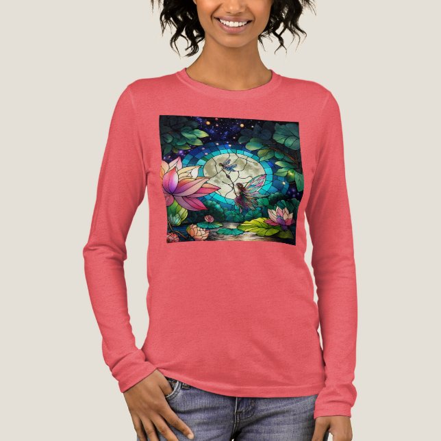 Stained Glass Little Fairy With Dragonfly T Shirt (Framsida)