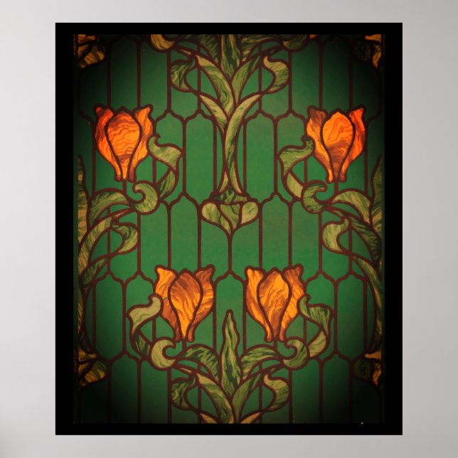 Stained glass look floral art nouveau flowers  poster (Framsidan)