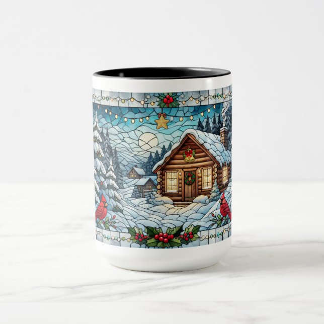 Stained Glass Look Winter Scene Christmas Mugg (Center)