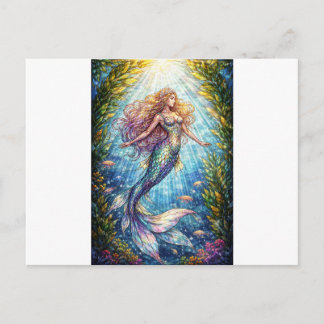 Stained-Glass Mermaid: A mermaid Holiday Postcard Helg Vykort