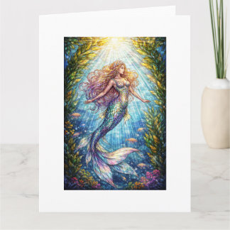 Stained-Glass Mermaid: A mermaid Holiday Postcard Kort