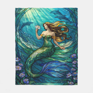Stained Glass Mermaid Art Fleecefilt