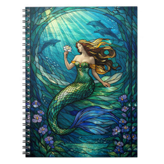 Stained Glass Mermaid Wall Art Poster Anteckningsbok