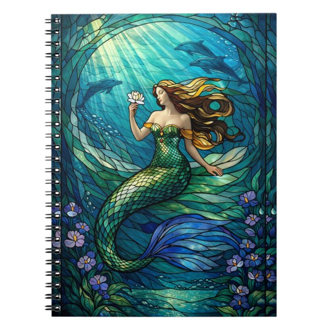 Stained Glass Mermaid Wall Art Poster Anteckningsbok (Framsidan)