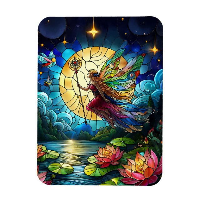 Stained Glass Moonlight Flight Fairy  Magnet (Vertikal)