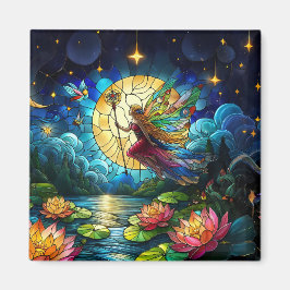 Stained Glass Moonlight Flight Fairy  Magnet