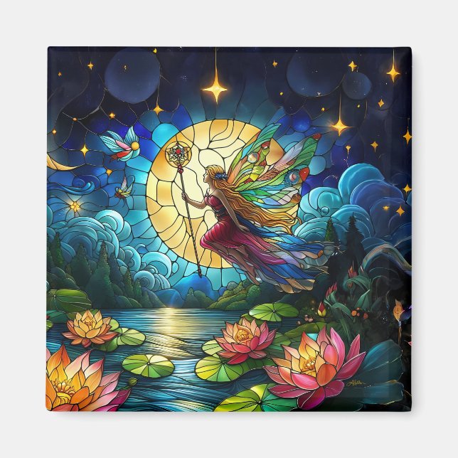 Stained Glass Moonlight Flight Fairy  Magnet (Framsidan)