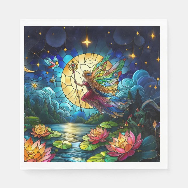 Stained Glass Moonlight Flight Fairy  Pappersservett (Framsidan)