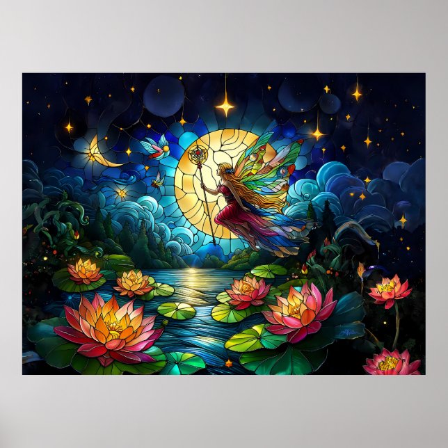 Stained Glass Moonlight Flight Fairy  Poster (Framsidan)