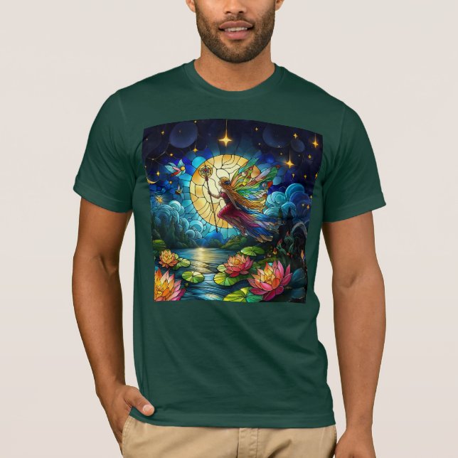 Stained Glass Moonlight Flight Fairy  T Shirt (Framsida)