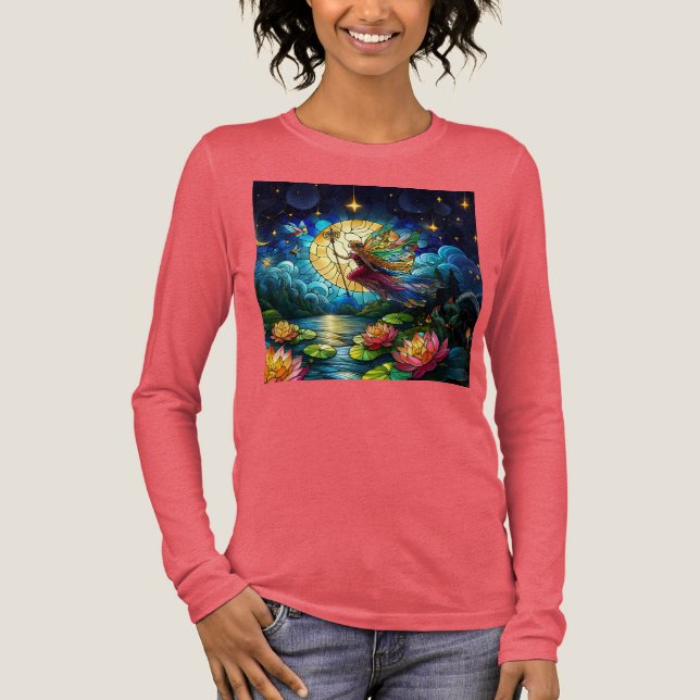 Stained Glass Moonlight Flight Fairy  T Shirt (Framsida)