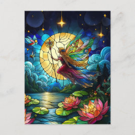 Stained Glass Moonlight Flight Fairy  Vykort