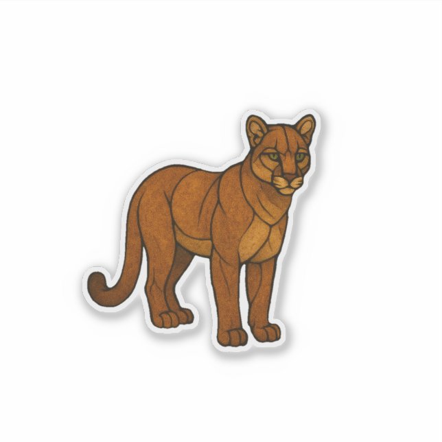 Stained Glass Mountain Lion Sticker Klistermärken (Framsida)