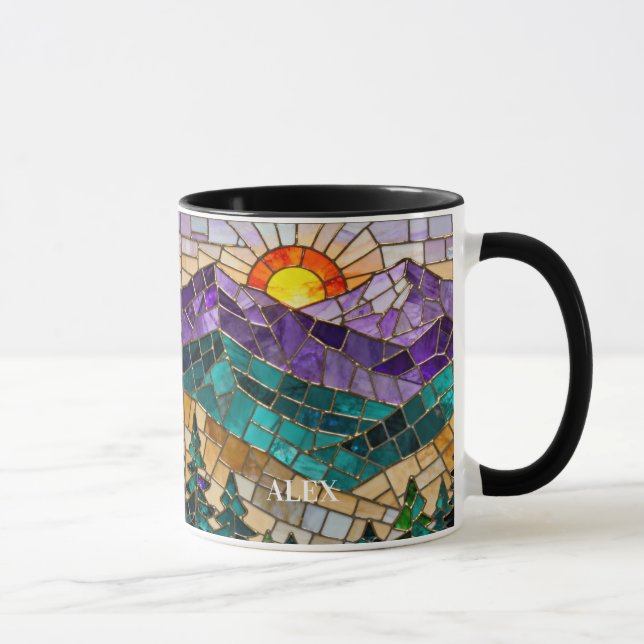 Stained Glass Mountain Sunrise Mug  Mugg (Höger)