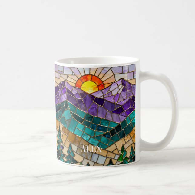 Stained Glass Mountain Sunrise Mug - Nature Art Co Kaffemugg (Höger)