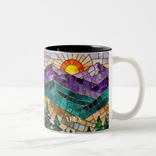 Stained Glass Mountain Sunrise Mug  Två-Tonad Mugg (Höger)