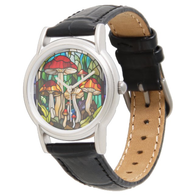 Stained Glass Mushroom Art Armbandsur (Vinklad)