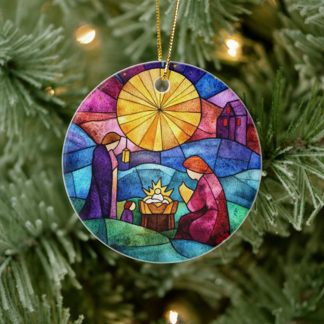 Stained Glass Nativity Scene Christmas Ornament (Träd)