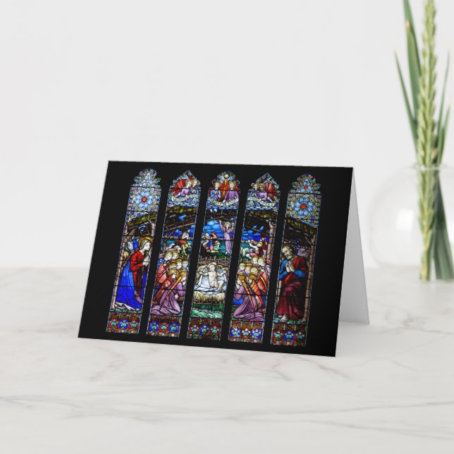 Stained Glass Nativity Scene Holiday Card Helgkort (Framsida)