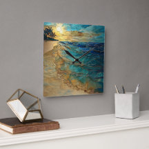 Stained Glass Ocean Beach Wall Clock