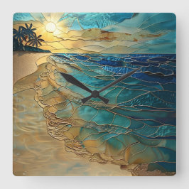 Stained Glass Ocean Beach Wall Clock Fyrkantig Klocka
